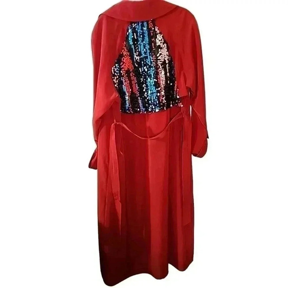 Customized By Statement Boutique Denim and sequin trench coat. Size 8 - Picture 2 of 12